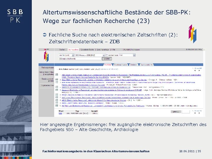 Altertumswissenschaftliche Bestände der SBB-PK: Wege zur fachlichen Recherche (23) Ü Fachliche Suche nach elektronischen