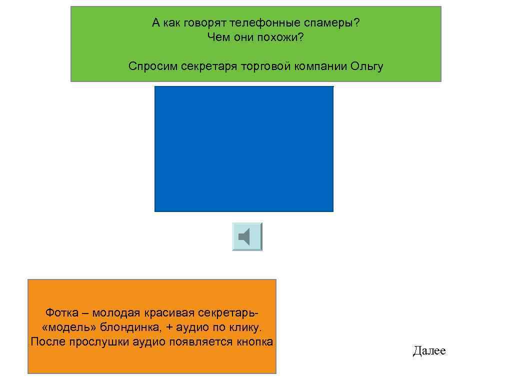 А как говорят телефонные спамеры? Чем они похожи? Спросим секретаря торговой компании Ольгу Фотка