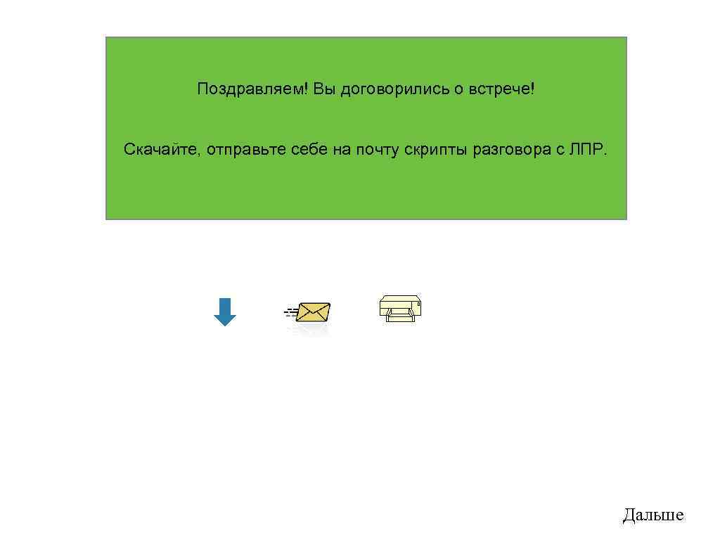 Поздравляем! Вы договорились о встрече! Скачайте, отправьте себе на почту скрипты разговора с ЛПР.