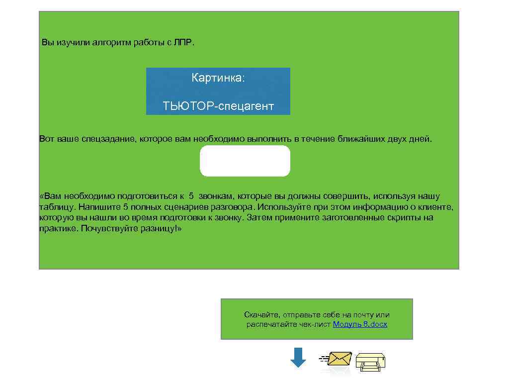  Вы изучили алгоритм работы с ЛПР. Картинка: ТЬЮТОР-спецагент Вот ваше спецзадание, которое вам