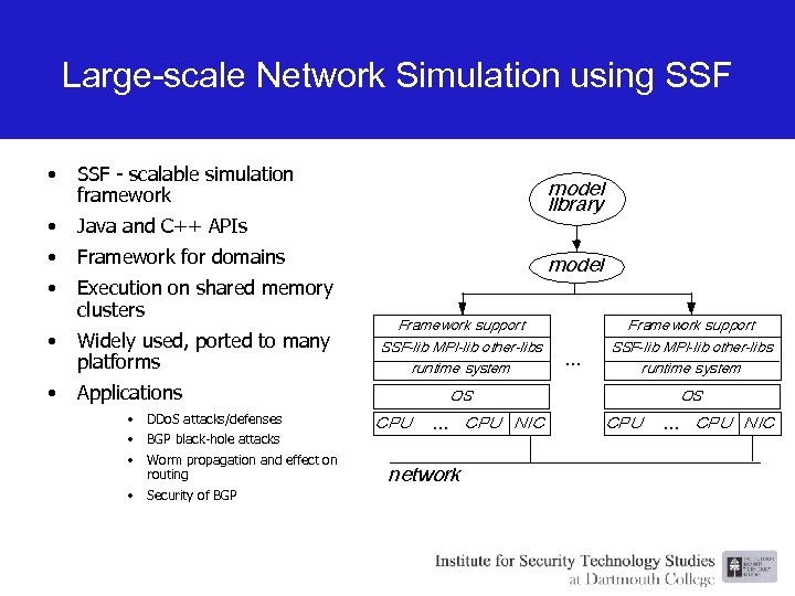 Large-scale Network Simulation using SSF • SSF - scalable simulation framework • Java and