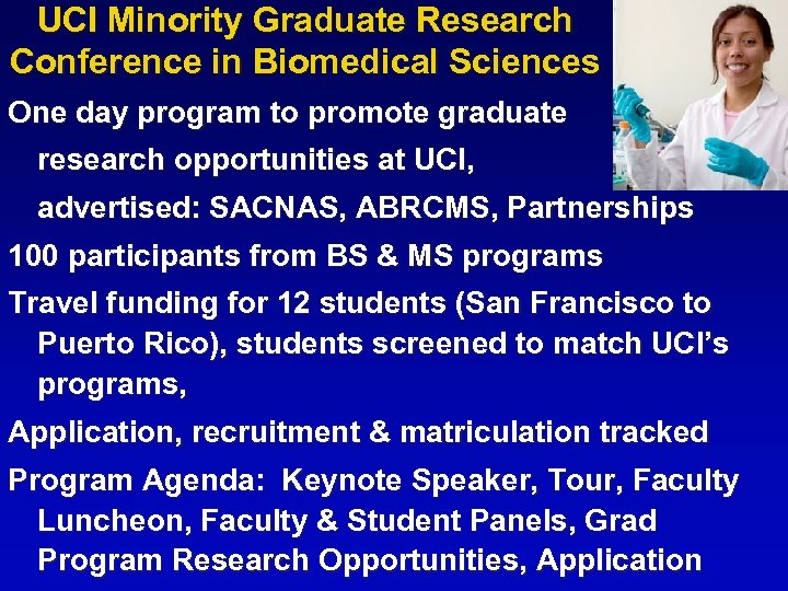 UCI Minority Graduate Research Conference in Biomedical Sciences One day program to promote graduate