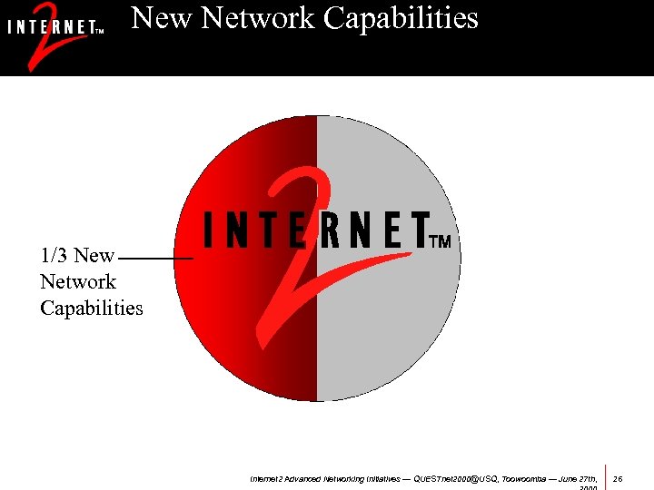 New Network Capabilities 1/3 New Network Capabilities Internet 2 Advanced Networking Initiatives — QUESTnet