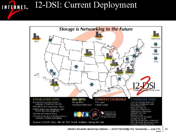 I 2 -DSI: Current Deployment Internet 2 Advanced Networking Initiatives — QUESTnet 2000@USQ, Toowoomba