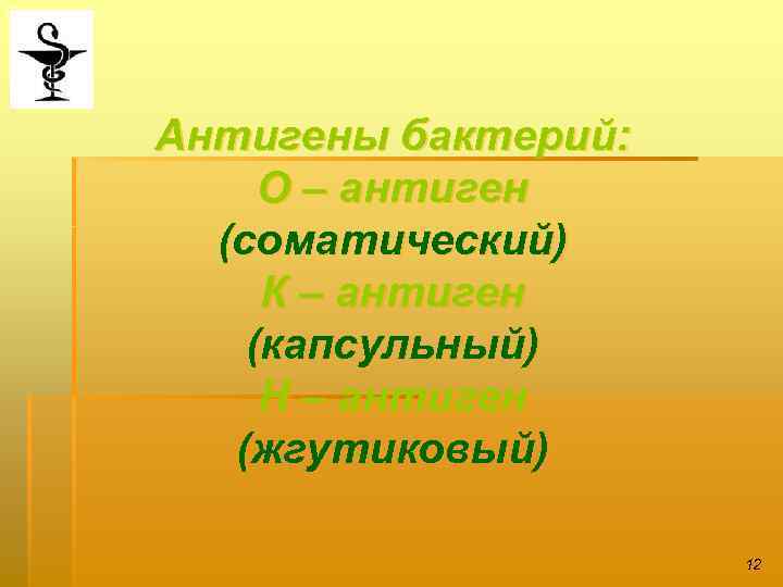 Антигены бактерий: О – антиген (соматический) К – антиген (капсульный) Н – антиген (жгутиковый)