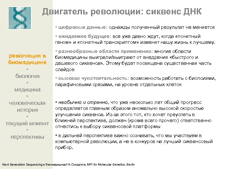 Двигатель революции: сиквенс ДНК • цифровые данные: однажды полученный результат не меняется • ожидаемое