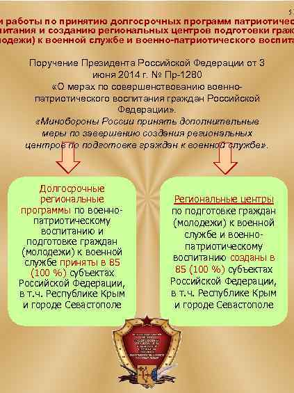5 и работы по принятию долгосрочных программ патриотичес питания и созданию региональных центров подготовки