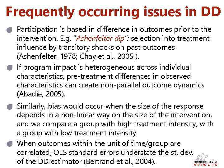 Frequently occurring issues in DD Participation is based in difference in outcomes prior to