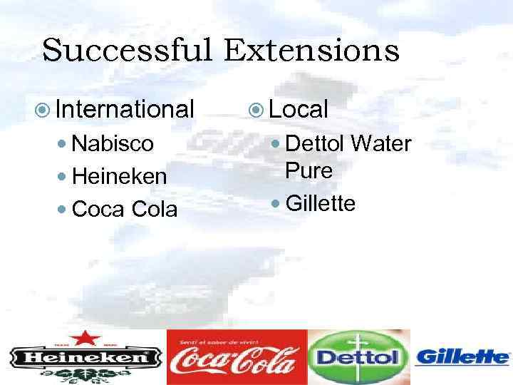 Successful Extensions International Local Nabisco Dettol Water Heineken Pure Gillette Coca Cola 