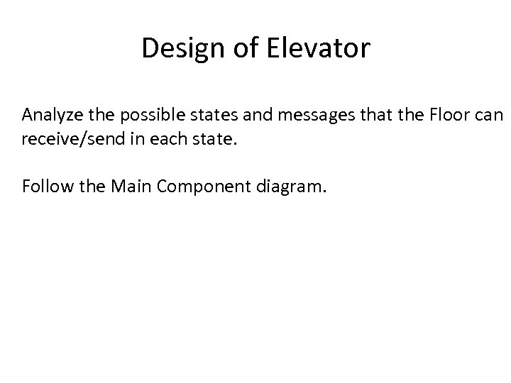 Design of Elevator Analyze the possible states and messages that the Floor can receive/send