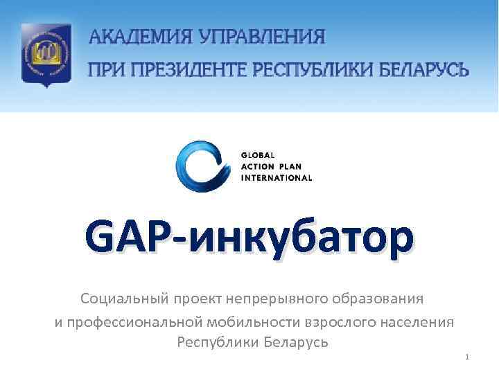 GAP-инкубатор Социальный проект непрерывного образования и профессиональной мобильности взрослого населения Республики Беларусь 1 