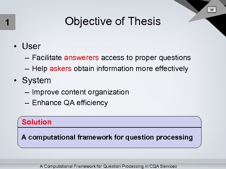 06 Objective of Thesis 1 • User – Facilitate answerers access to proper questions