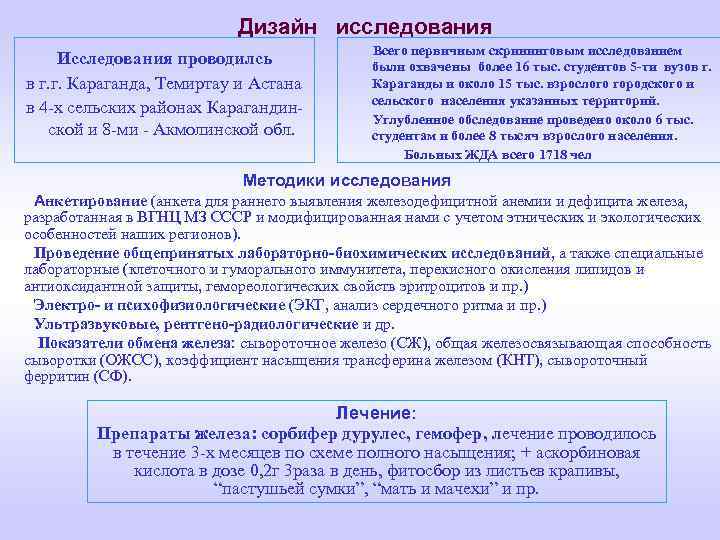 Дизайн исследования Исследования проводилсь в г. г. Караганда, Темиртау и Астана в 4 -х