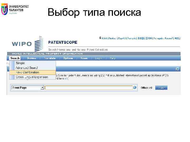 Выбор типа поиска 