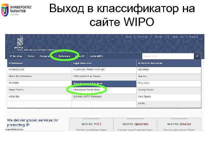 Выход в классификатор на сайте WIPO 