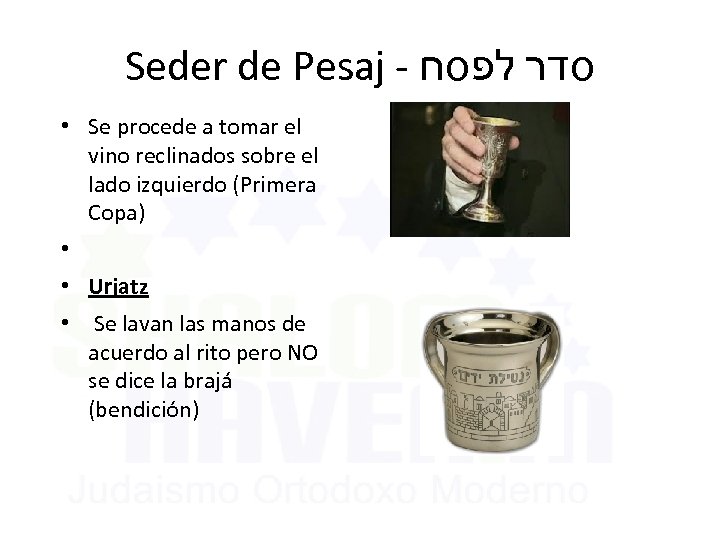 Seder de Pesaj - סדר לפסח • Se procede a tomar el vino reclinados