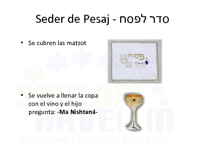 Seder de Pesaj - סדר לפסח • Se cubren las matzot • Se vuelve