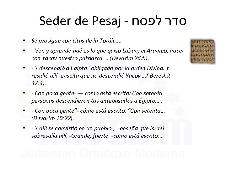 Seder de Pesaj - סדר לפסח • Se prosigue con citas de la Toráh….