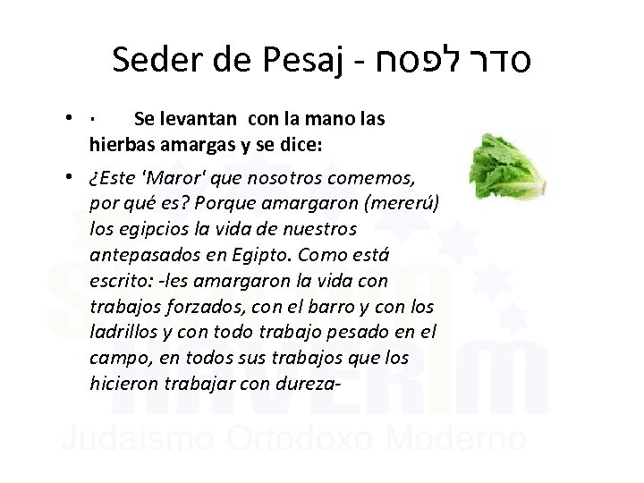 Seder de Pesaj - סדר לפסח • · Se levantan con la mano las