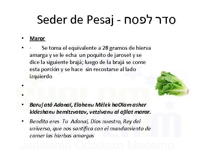 Seder de Pesaj - סדר לפסח • Maror • · Se toma el equivalente