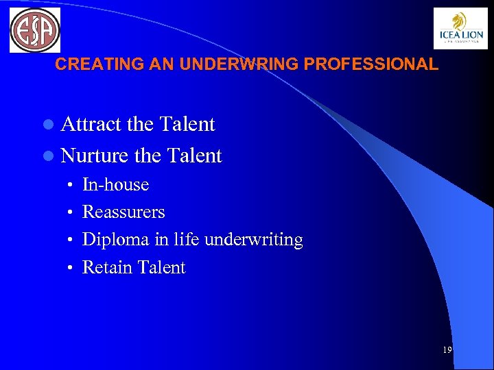 CREATING AN UNDERWRING PROFESSIONAL l Attract the Talent l Nurture the Talent • In-house