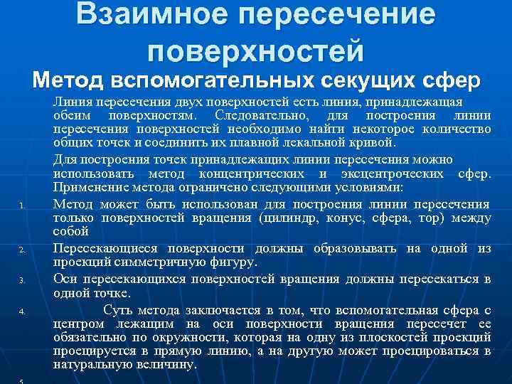 Взаимное пересечение поверхностей Метод вспомогательных секущих сфер 1. 2. 3. 4. Линия пересечения двух