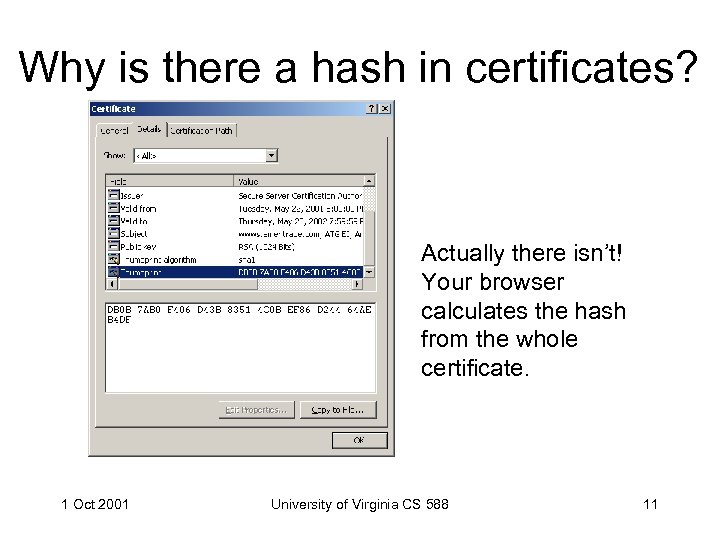 Why is there a hash in certificates? Actually there isn’t! Your browser calculates the