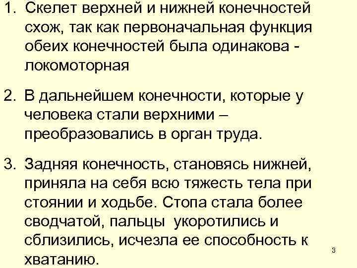 1. Скелет верхней и нижней конечностей схож, так как первоначальная функция обеих конечностей была