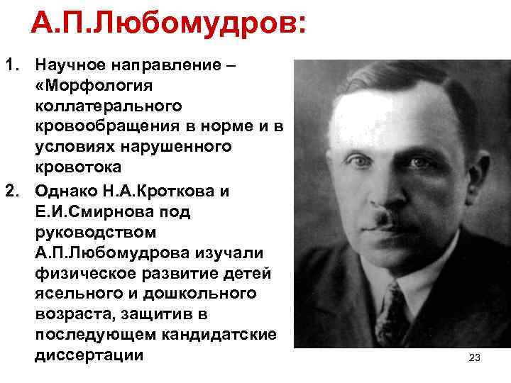 А. П. Любомудров: 1. Научное направление – «Морфология коллатерального кровообращения в норме и в