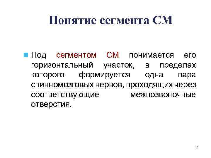 Понятие сегмента СМ n Под сегментом СМ понимается его горизонтальный участок, в пределах которого