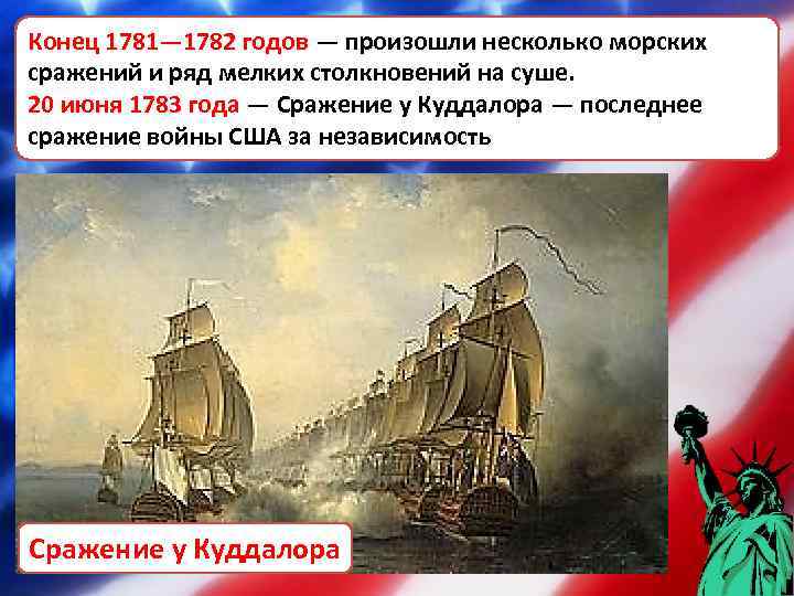 Конец 1781— 1782 годов — произошли несколько морских Конец 1781— 1782 годов сражений и