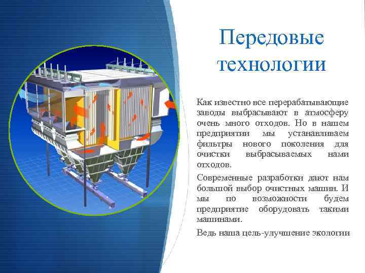 Передовые технологии Как известно все перерабатывающие заводы выбрасывают в атмосферу очень много отходов. Но