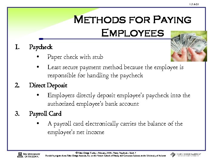 1. 3. 4. G 1 Methods for Paying Employees 1. 2. 3. Paycheck •