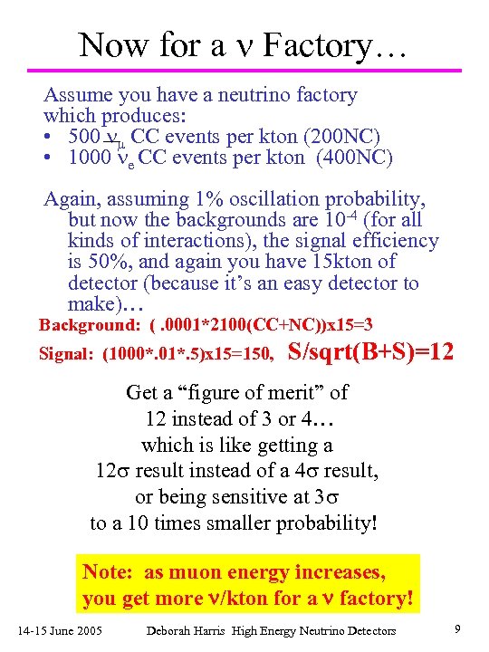 Now for a Factory… Assume you have a neutrino factory which produces: • 500
