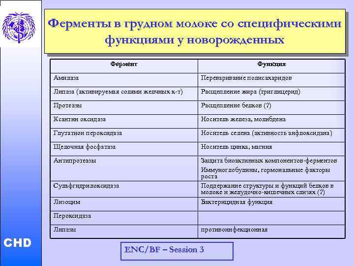 Ферменты в грудном молоке со специфическими функциями у новорожденных Фермент Функция Расщепление жира (триглицерид)