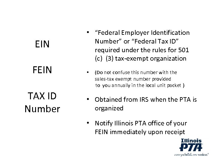 EIN FEIN TAX ID Number • “Federal Employer Identification Number” or “Federal Tax ID”
