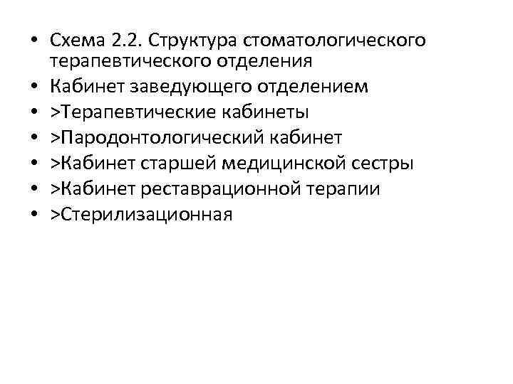  • Схема 2. 2. Структура стоматологического терапевтического отделения • Кабинет заведующего отделением •