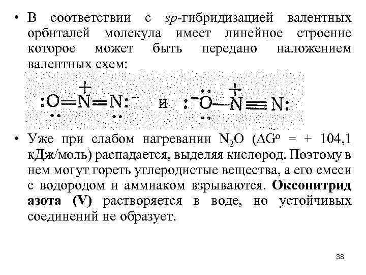  • В соответствии с sр-гибридизацией валентных орбиталей молекула имеет линейное строение которое может