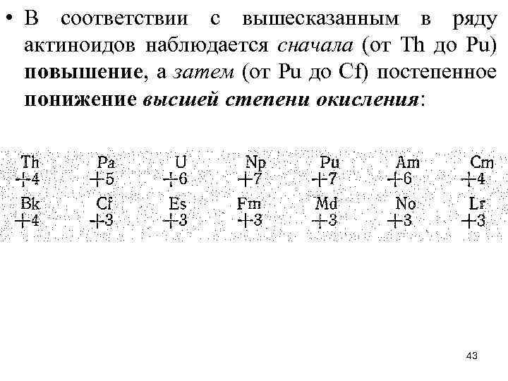  • В соответствии с вышесказанным в ряду актиноидов наблюдается сначала (от Тh до