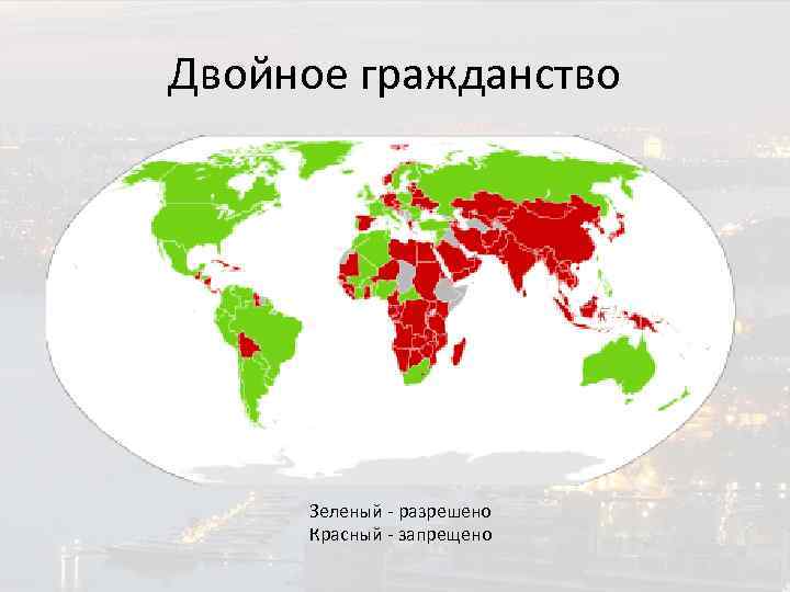 Двойное гражданство Зеленый - разрешено Красный - запрещено 