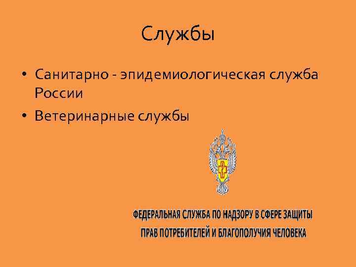 Службы • Санитарно эпидемиологическая служба России • Ветеринарные службы 