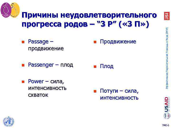 n Passage – продвижение n Passenger – плод n Power – сила, интенсивность схваток