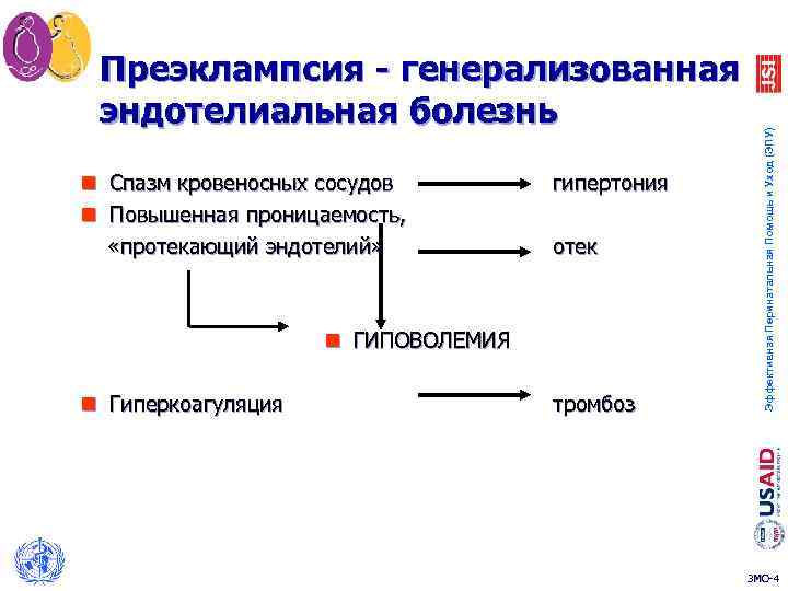 n Спазм кровеносных сосудов n Повышенная проницаемость, «протекающий эндотелий» гипертония отек n ГИПОВОЛЕМИЯ n