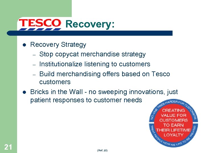 Recovery: l l 21 Recovery Strategy – Stop copycat merchandise strategy – Institutionalize listening