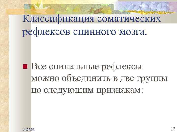 Классификация соматических рефлексов спинного мозга. Все спинальные рефлексы можно объединить в две группы по