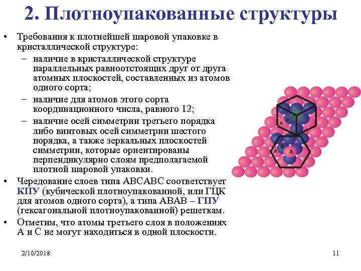 Наличие структуры. Плотноупакованные структуры. Плотнейшие упаковки в кристаллах. Плотноупакованные структуры материалов. Типы плотнейших упаковок кристаллов.