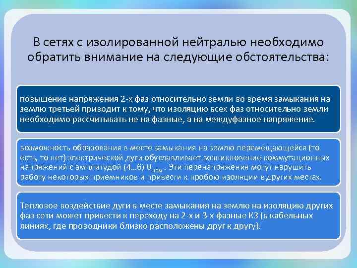 В сетях с изолированной нейтралью необходимо обратить внимание на следующие обстоятельства: повышение напряжения 2