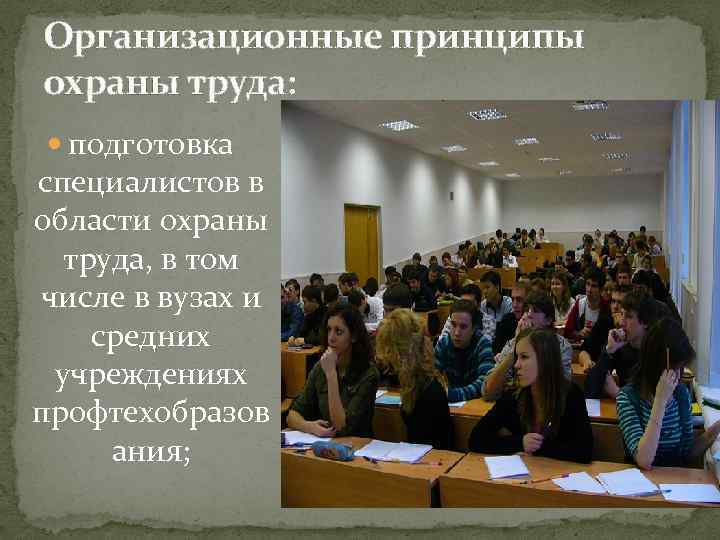 Организационные принципы охраны труда: подготовка специалистов в области охраны труда, в том числе в