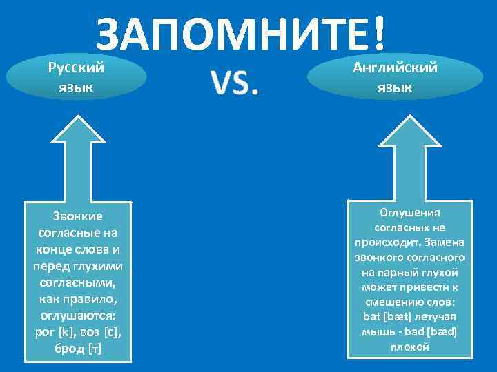 ЗАПОМНИТЕ! Русский язык Звонкие согласные на конце слова и перед глухими согласными, как правило,