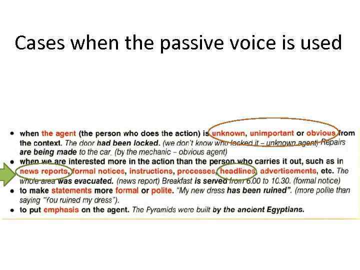 Cases when the passive voice is used 